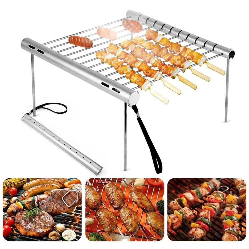 Stainless Steel BBQ Grill Safety Reliability Portable Folding Easy to Clean Home Outdoor Picnic Barbecue Tools 30x27.5x15.5cm - ebowsos