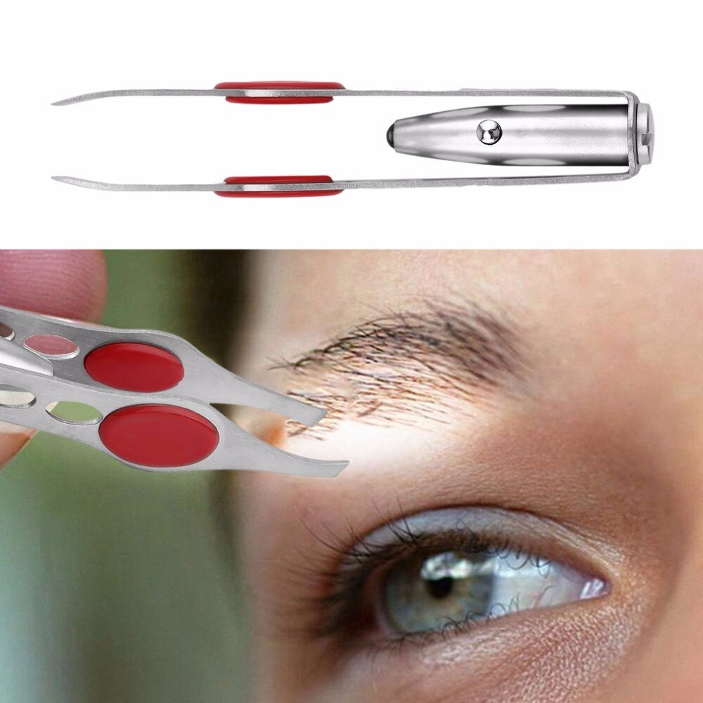 Stainless Steel Mini Portable Build-in LED Light Eyelash Removal Tweezer Clip Make Up Eyebrow Hair Beauty Tool - ebowsos