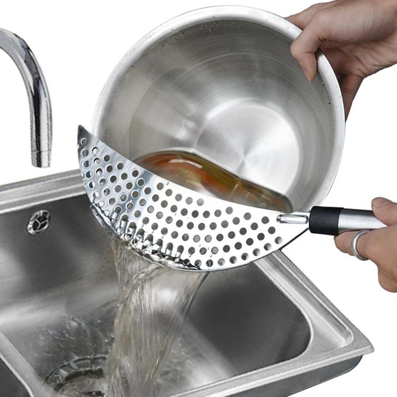 Stainless Steel Pot Strainer Drainer Handle Water Filtering Rack Rice Washing Sieve Tool Kitchen Gadgets Tools - ebowsos