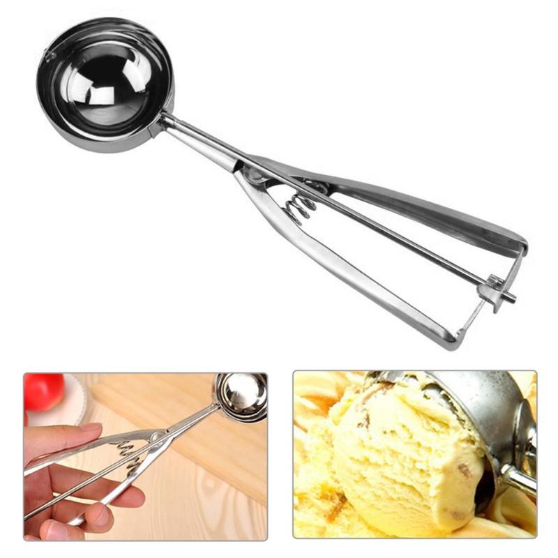 Stainless steel spoon kitchen ice cream mashed potatoes watermelon jelly yogurt cookies spring handle scoop kitchen accessories - ebowsos