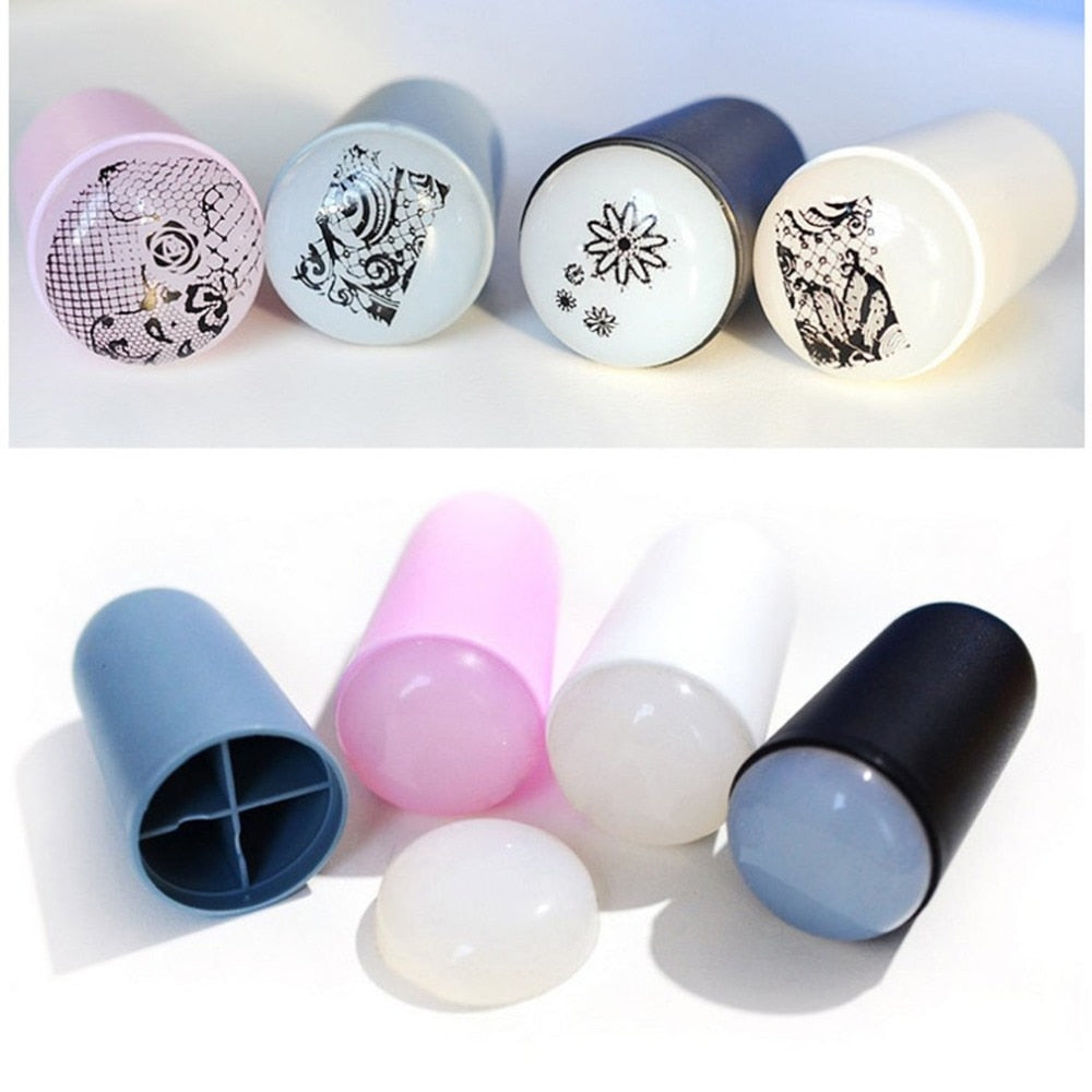 Stamp Scraper Set Nail Art Soft Silicone Stamper + Scraper Kits Diy Nail Print Tools Of Polish Stencils For Nails - ebowsos