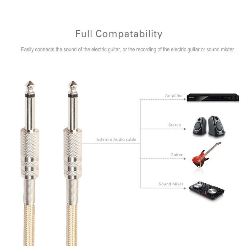 Stereo Audio Cable 6.35mm Male to 6.35mm Male Audio Cable Electric Guitar Mixer Mono Cable Mono Channel Wire Nickel-plated - ebowsos