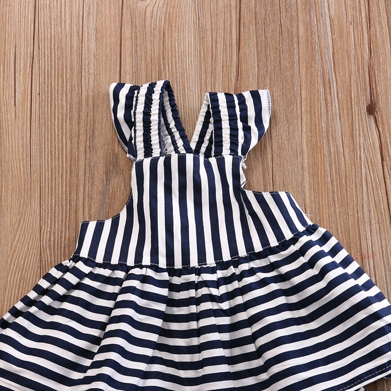 Stripe Cute Dresses For Girls Baby Girls Clothes Sets Summer Sunsuit Infant Outfit Stripe Backless Dress Briefs Set - ebowsos