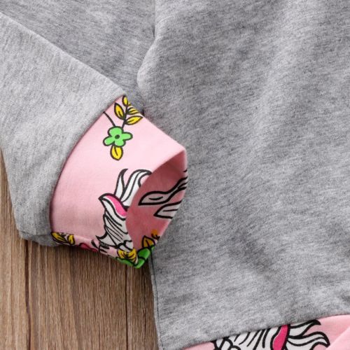 Striped Hooded Baby Girl Unicorn Top T-shirt Long Pants Outfit Floral Clothes 2Pcs/Set Toddler Baby Clothing Sets - ebowsos
