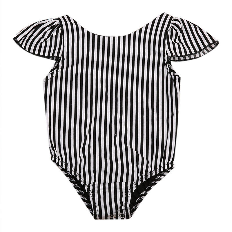 StripedToddler Baby Girls Striped Bow Romper Jumpsuit Outfits Clothes Sunsuit - ebowsos