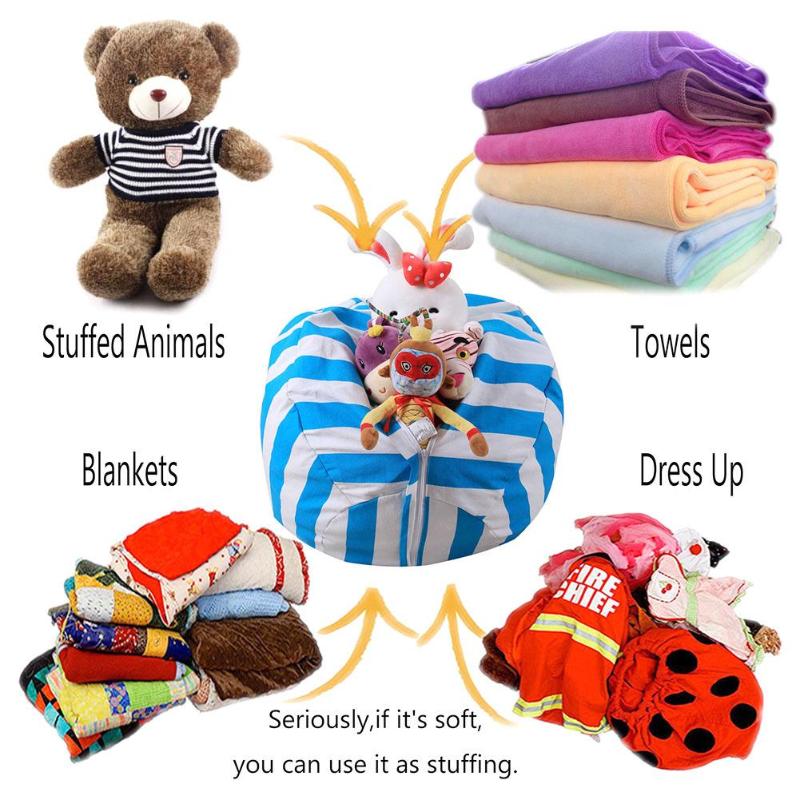 Stuffed Animal Storage Bean Bag Stripe Chair Clothes Plush Toy Organizers - ebowsos