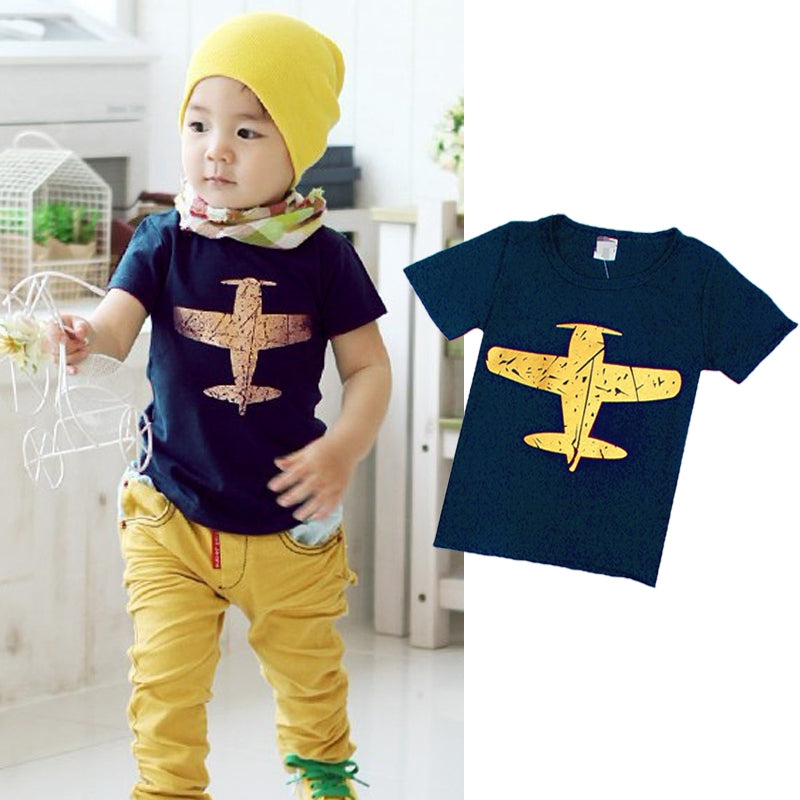 Summer Baby Boy Cartoon T-shirt Novelty Short Sleeve Boy Kids Plane T-shirt Shirt Tops Casual Blosue 1-8Y - ebowsos