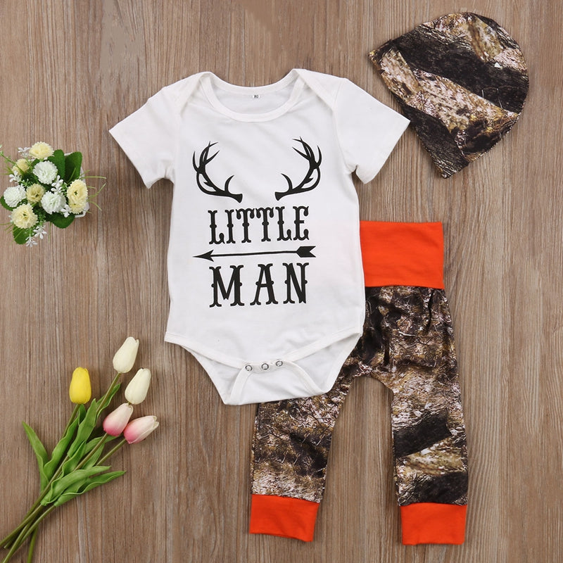 Summer Baby Boy Clothes Toddler Infant Baby Boys Tops Cartoon Deer Bodysuit Camo Pants Deer Outfit Clothes Set - ebowsos