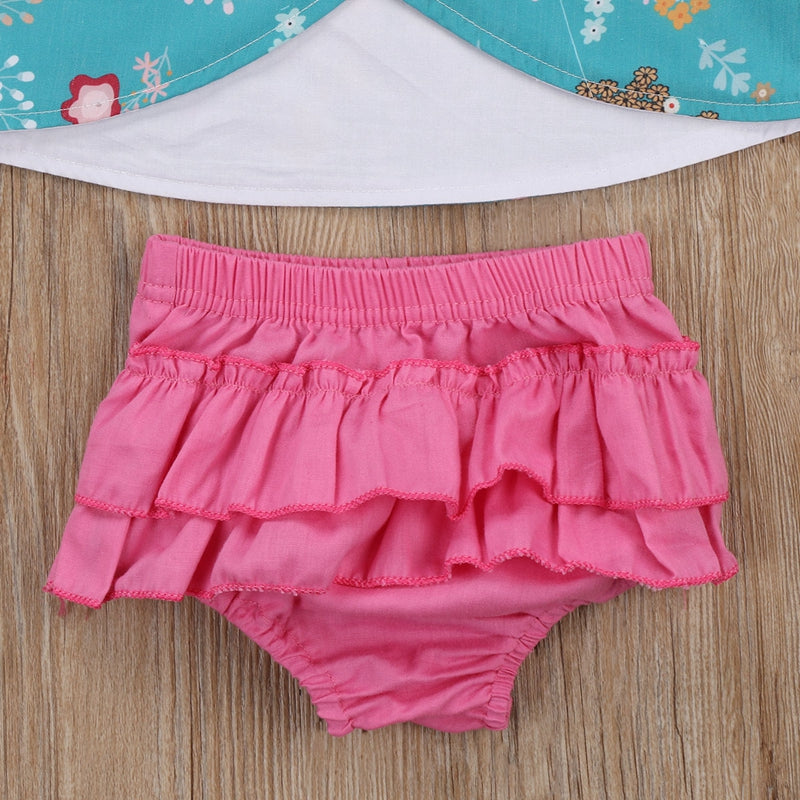 Summer Baby Girl Floral Clothes Sets Cute Infant Baby Girl Outfit Clothes Vest Top T-shirt+Tutu Shorts Pants Set - ebowsos