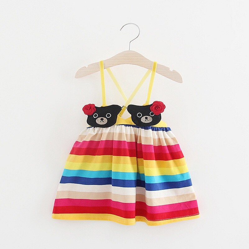 Summer Baby Girls Toddler princess Casual Sleeveless Dresses Clothes Rainbow Striped Dress 0-3T - ebowsos