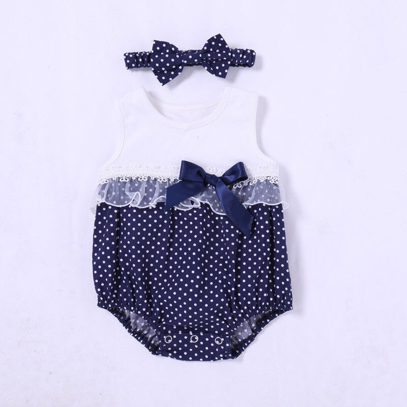 Summer Children Clothing Baby Girl Bodysuits Newborn Baby Girls Princess Lace Clothes Jumpsuit  Headband 2Pcs Outfit - ebowsos