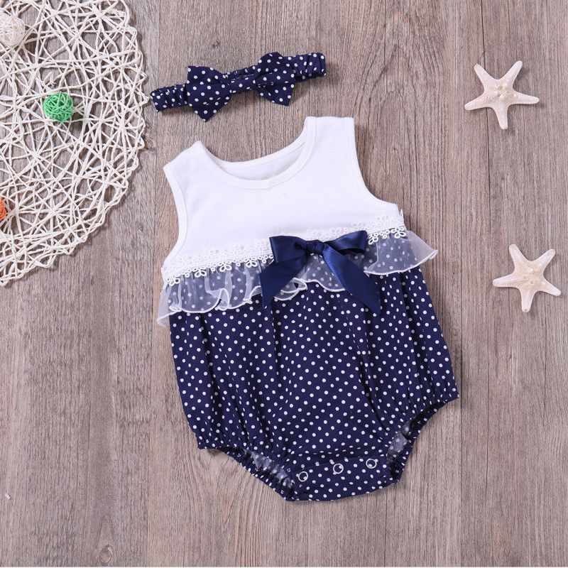 Summer Children Clothing Baby Girl Bodysuits Newborn Baby Girls Princess Lace Clothes Jumpsuit  Headband 2Pcs Outfit - ebowsos