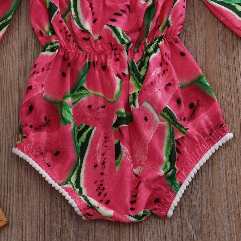 Summer Children Clothing Watermelon Bodysuits Infant Baby Girls Off Shoulder Short Sleeve Bodysuits Outfits Red - ebowsos