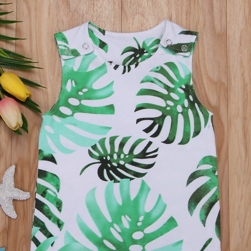Summer Children Romper Jumpsuits Kid Baby Girl Boy Banana Leaves Romper Outfits Siamese Clothing - ebowsos