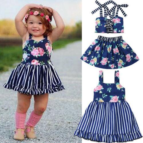 Summer Cute Toddler Kid Baby Girl Princess Flowers Dress Sets Sleeveless Floral Print Party Tutu Dress Clothes - ebowsos