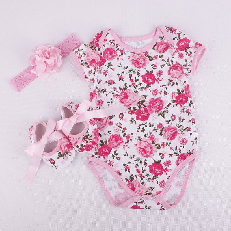 Summer Floral Girls Leopard Pattern Infant Baby Girl Bodysuits  Sunsuit+Shoe+Hairband 3Pcs Outfits Set Clothes - ebowsos