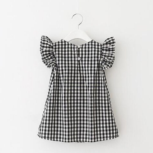 Summer Girls Princess A-line Plaid Dress Kids Baby Party Wedding Pageant Lace Short Sleeveless Dresses Clothes - ebowsos