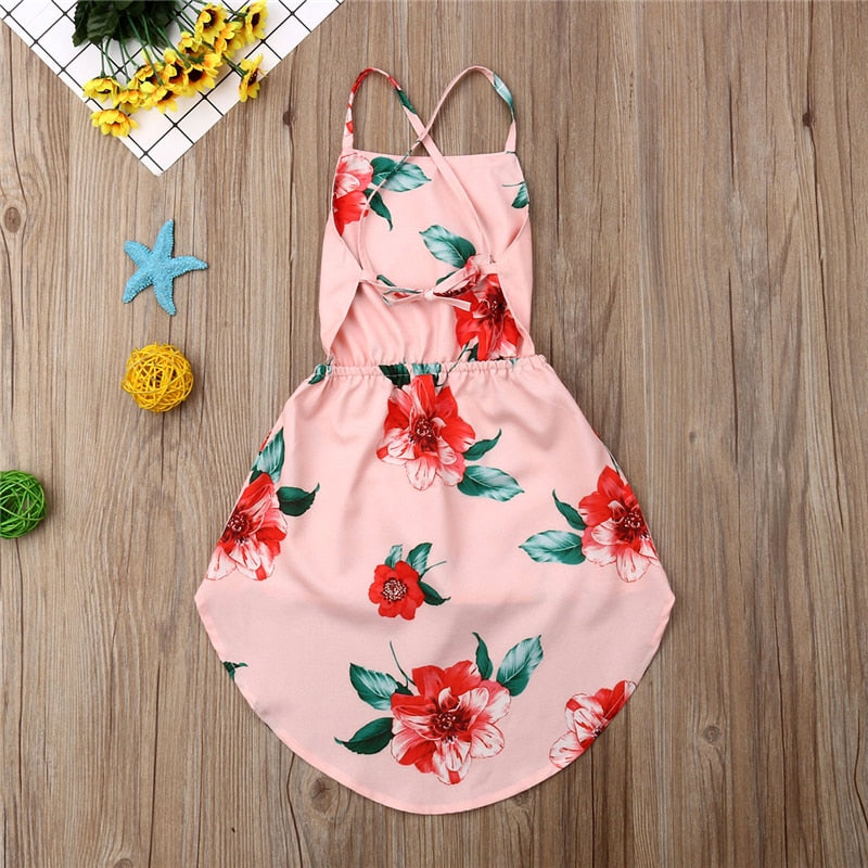 Summer Kid Baby Girl Sunflower Backless Party Pageant Dress Casual Sundress - ebowsos