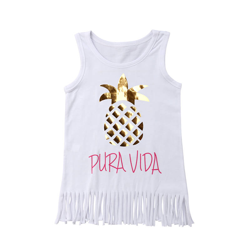 Summer Kids Baby Girls dresses Pineapple Beach Vest Party Sleeveless Tassel Dress Sundress - ebowsos