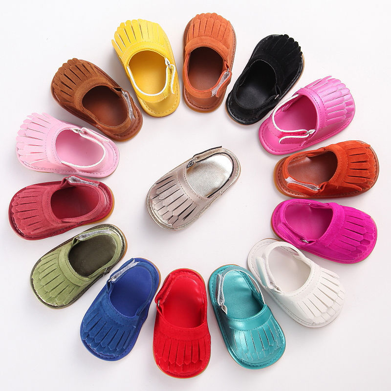 Summer Newborn Baby Girl Tassel Solid Color PU Leather Crib Walking Infant New Soft Shoes 0-18 Months - ebowsos