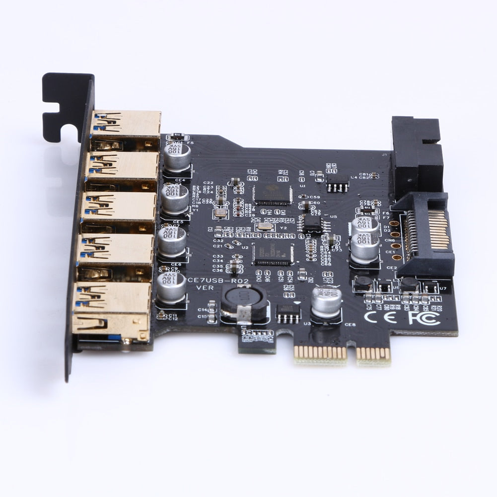Super speed  PCI-E to USB 3.0 19-Pin 5 Port PCI Express Expansion Card SATA 15PIN Power Connector for Desktops - ebowsos