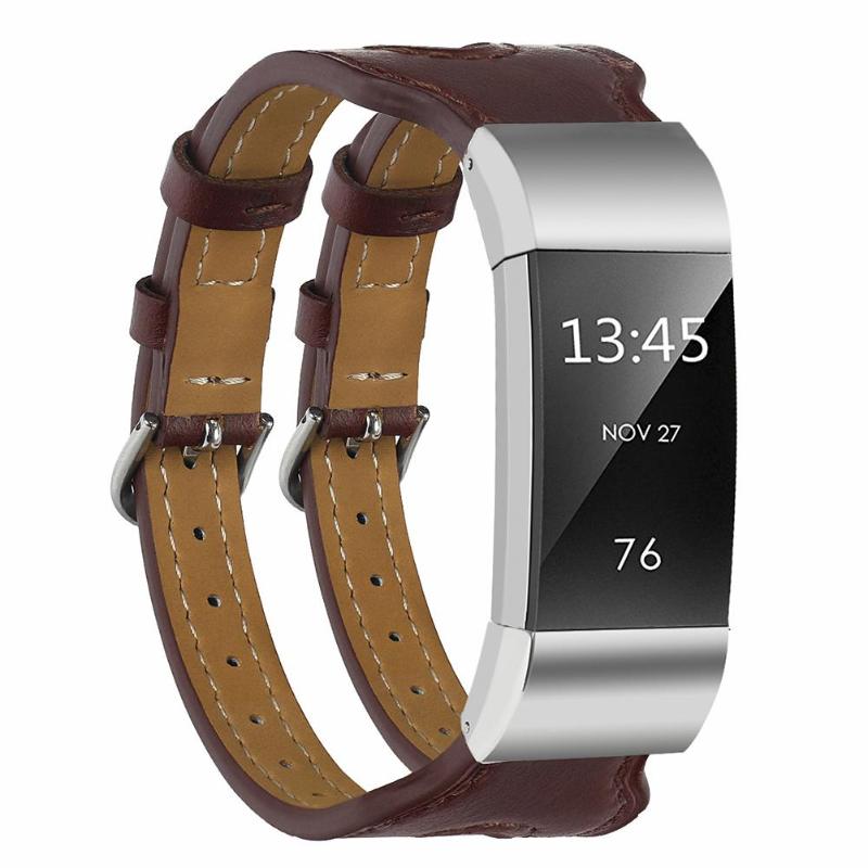 Synthetic Leather Smart Watch Band Watch Strap Leather Double Bracelet Watchbands Replacement for Fitbit Charge 2 - ebowsos