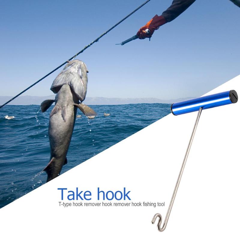 T Shaped Handle Quick Release Detacher Shaft Stainless Steel Fishing Hook Remover Extractor Tools for Fresh Saltwater Fishing Ta-ebowsos