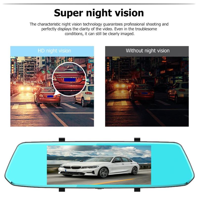 T10 7 Inch Touch Screen FHD 1080P Dual Lens Car DVR Camera Rearview Mirror Video Recorder Night Vision Dash Cam Car DVRS New - ebowsos