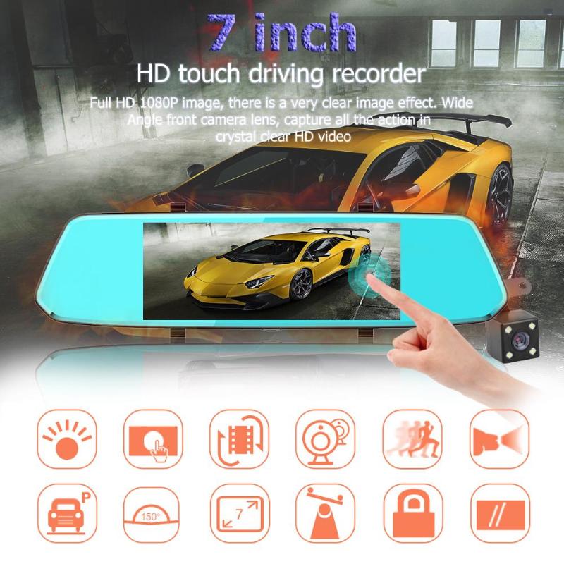 T10 7 Inch Touch Screen FHD 1080P Dual Lens Car DVR Camera Rearview Mirror Video Recorder Night Vision Dash Cam Car DVRS New - ebowsos