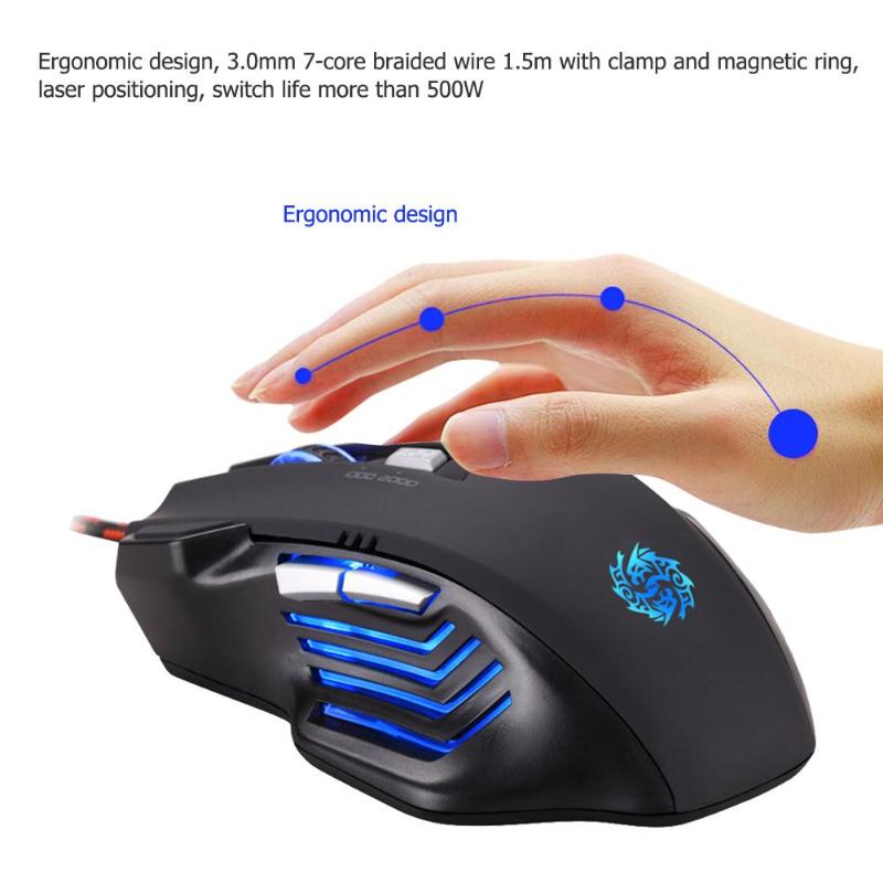 T10 USB Wired Gaming Mouse 2400DPI 6 Buttons Breathing Light Mice for ...