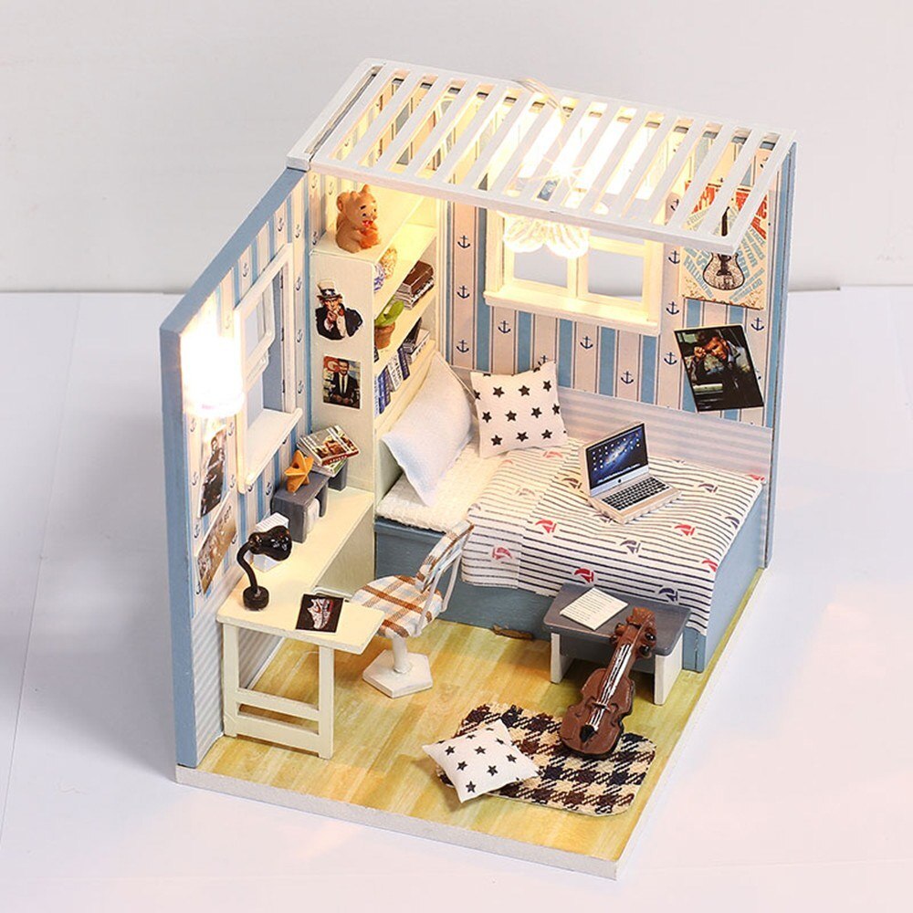 T2717 Doll House Dream House DIY Miniature House Building Kit Wooden Furniture Toys For Child Girl Boy-ebowsos