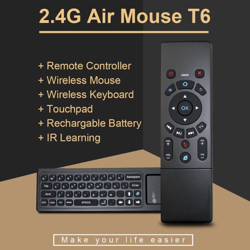 T6 Dual-Sided 2.4GHz RF Wireless Air Mouse Mini Keyboard Touchpad Remote Control for Android TV Box PC Projector High Quality - ebowsos