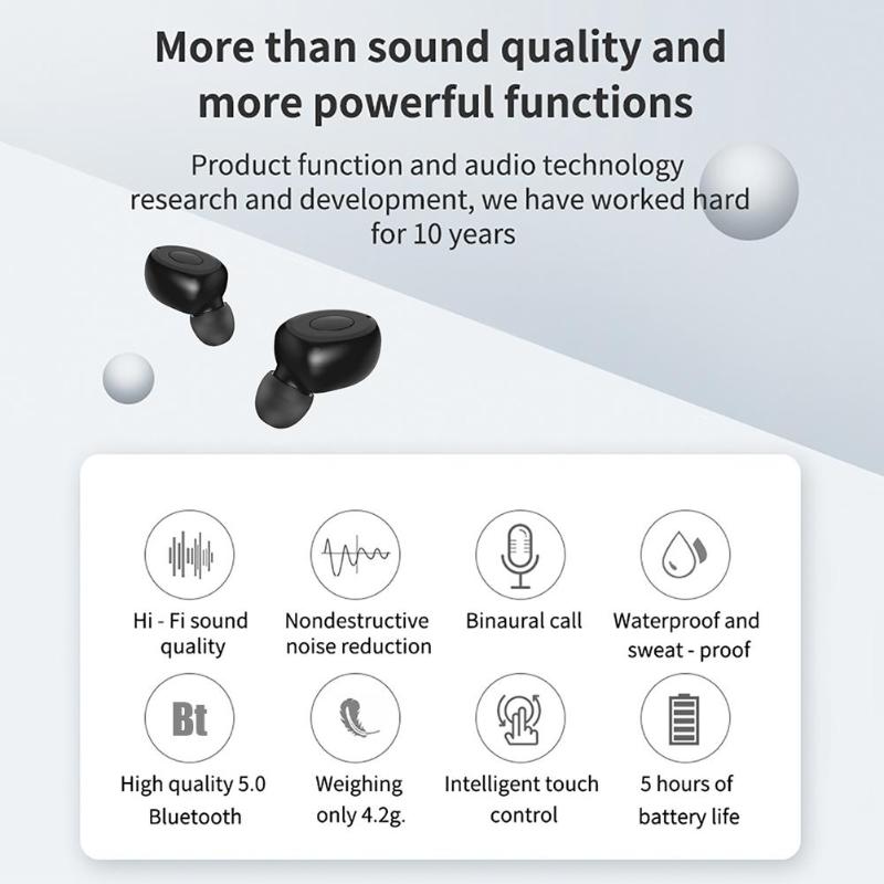 T6 TWS Mini Bluetooth 5.0 Earphone Stereo Wireless In-Ear Earbuds IPX5 Waterproof Headset with Charging Box High Quality - ebowsos