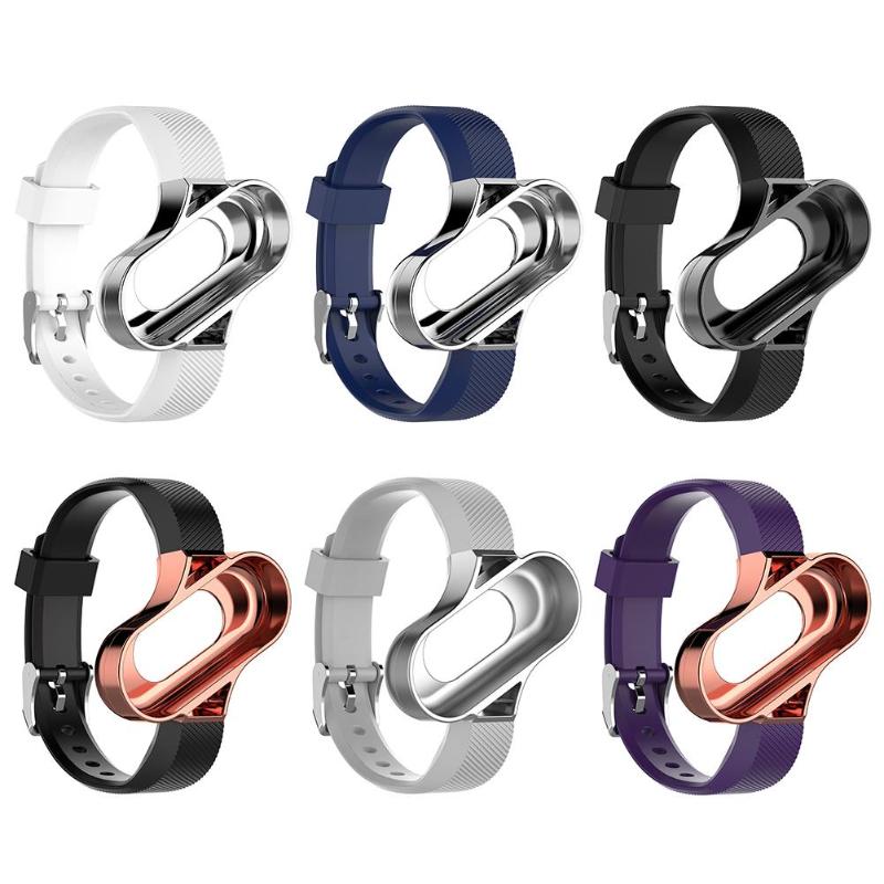 TPE Watch Band Bracelet Wrist Strap+Protective Case Cover Shell Frame for Xiaomi MI Band 3 Replacement - ebowsos