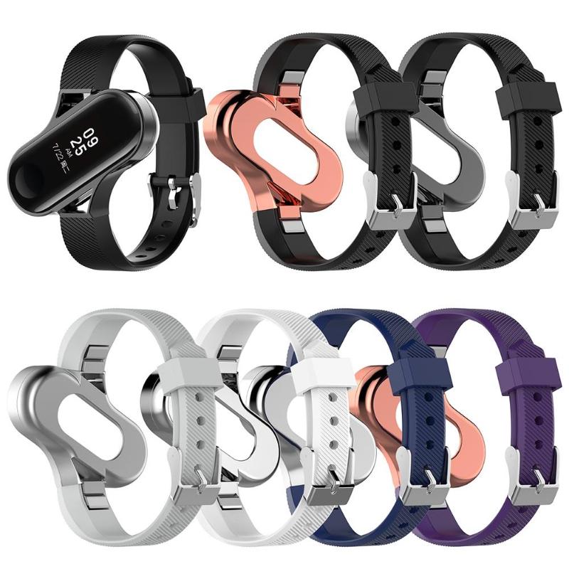 TPE Watch Band Bracelet Wrist Strap+Protective Case Cover Shell Frame for Xiaomi MI Band 3 Replacement - ebowsos