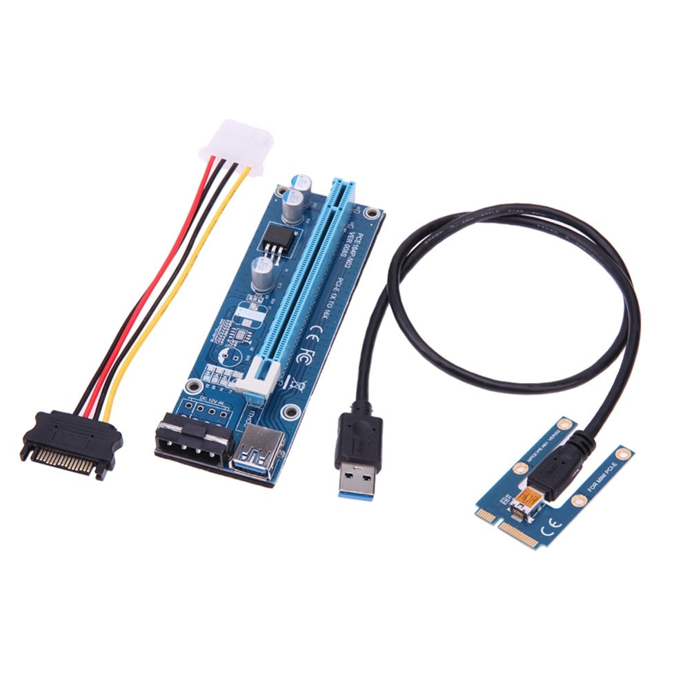 The Fifth Generation of PCIE 1X to 16X Extender Riser Card w/ Power Supply USB Cable for graphics for Bitcoin Miner for Z Coin - ebowsos