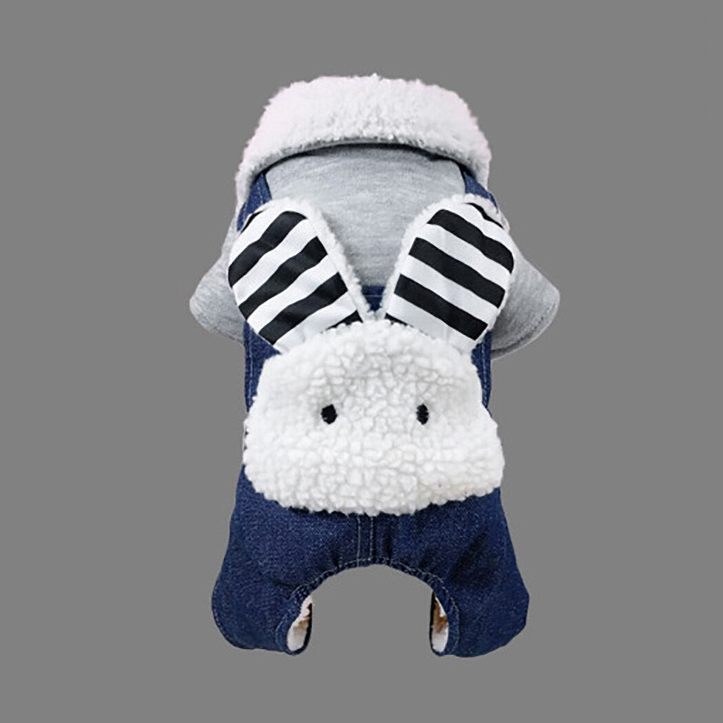 Thickened Winter Warm Pet Dog Clothes For Small Dogs Cartoon Rabbit Hooded Dress Up Dog Coat Jacket Costume For Puppy Pug-ebowsos