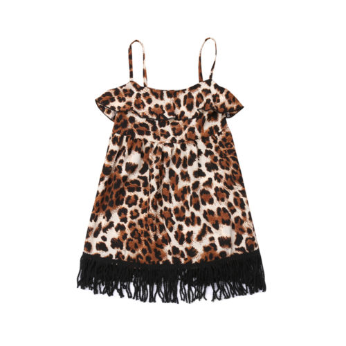 Toddler Baby Girls Dress Sexy Leopard Backless Strap Party Tassels Dresses Sundress Clothes - ebowsos