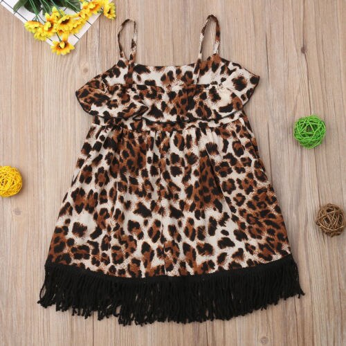 Toddler Baby Girls Dress Sexy Leopard Backless Strap Party Tassels Dresses Sundress Clothes - ebowsos
