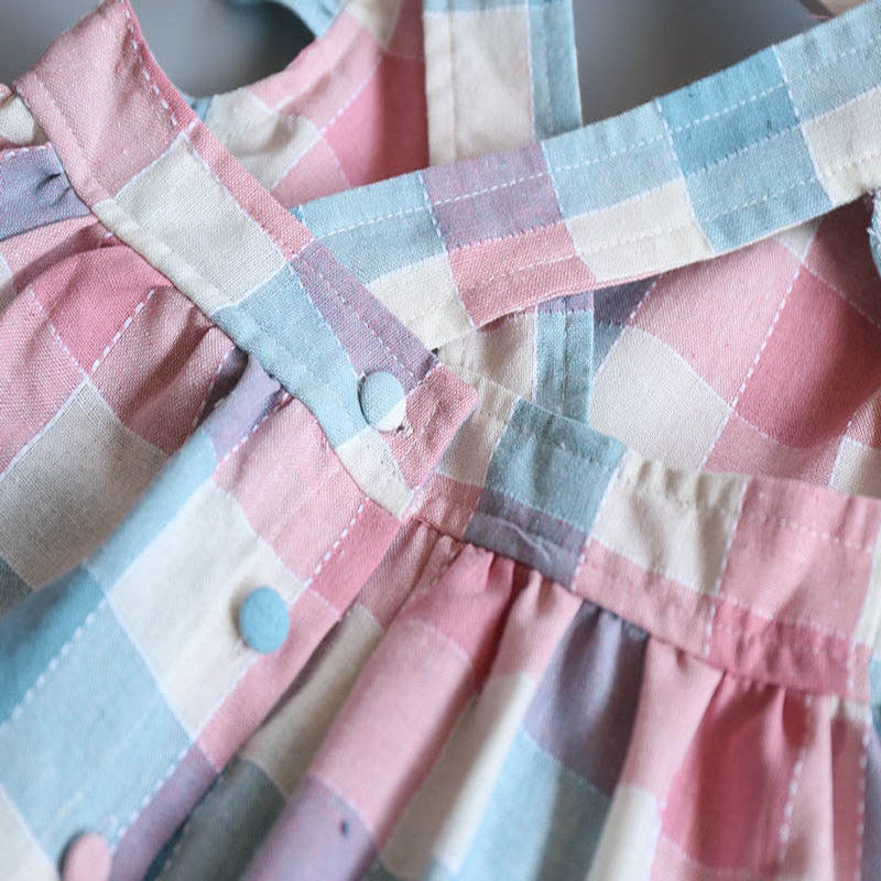 Toddler Baby Girls Plaid Checks Cotton Dress Kids Summer Party Cute Sleeveless Formal Dresses - ebowsos