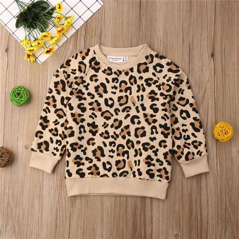 Toddler Kid Baby Girl Leopard  Long Sleeve Top Sweatshirt Coat - ebowsos