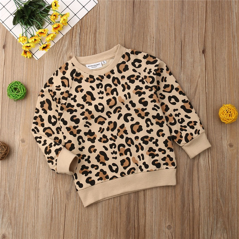 Toddler Kid Baby Girl Leopard  Long Sleeve Top Sweatshirt Coat - ebowsos