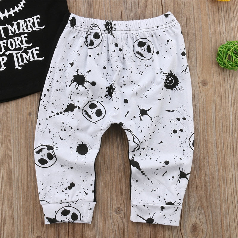 Toddler Kids Baby Boys Skull Halloween Cotton T-shirt+Pants Outfit 2Pcs Set KIDS Clothing - ebowsos