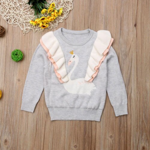 Toddler Kids Baby Girl Long Sleeve Tops Winter Knitted Tops Ruffled Swan Sweater Knitwear Clothes - ebowsos