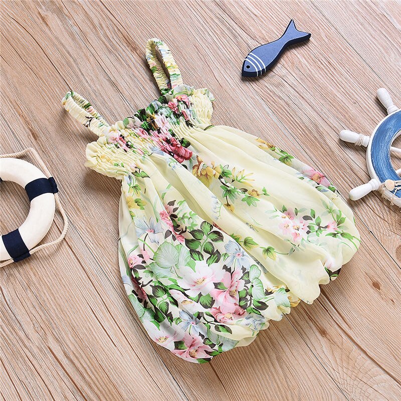 Toddler Kids Baby Girls Dress Floral Fluffy Sling Summer Party Dress Sundress Clothes - ebowsos