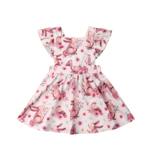 Toddler Kids Easter Baby Grils Sleeveless Backless Dress Cartoon Rabbit print Dresses Clothes - ebowsos