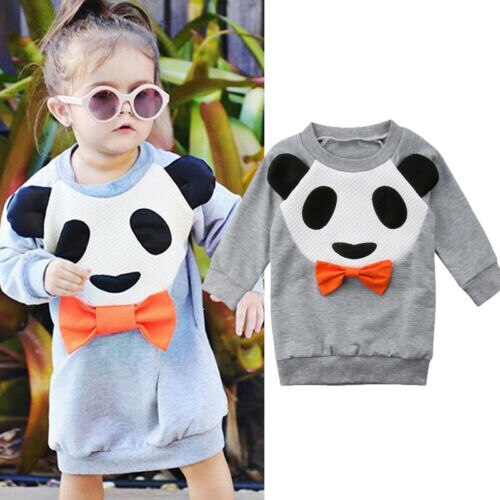 Toddler Kids Girl Princess Party Dress Sweatshirt Panda Dress Clothes 1-5T - ebowsos