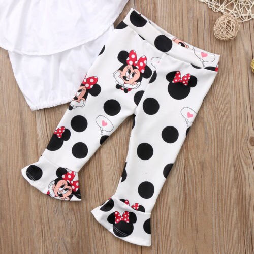 Toddler Kids Girls Off Shoulder Tops Cute Mini Mouse Bell-Bottom Flare Pants Outfit 2Pcs Set - ebowsos