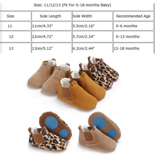 Toddler Newborn Baby Boy Girl Leather Soft Sole Crib Shoes Sneakers Prewalker Leopard Solid Warm First Walkers - ebowsos
