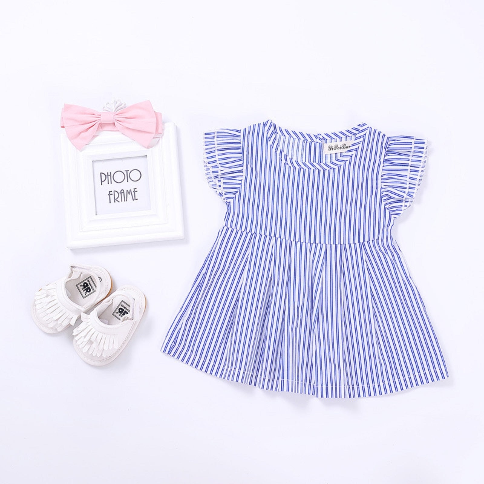 Toddler Newborn Baby Girls Striped Princess Dresses Summer Blue dress One Pieces - ebowsos